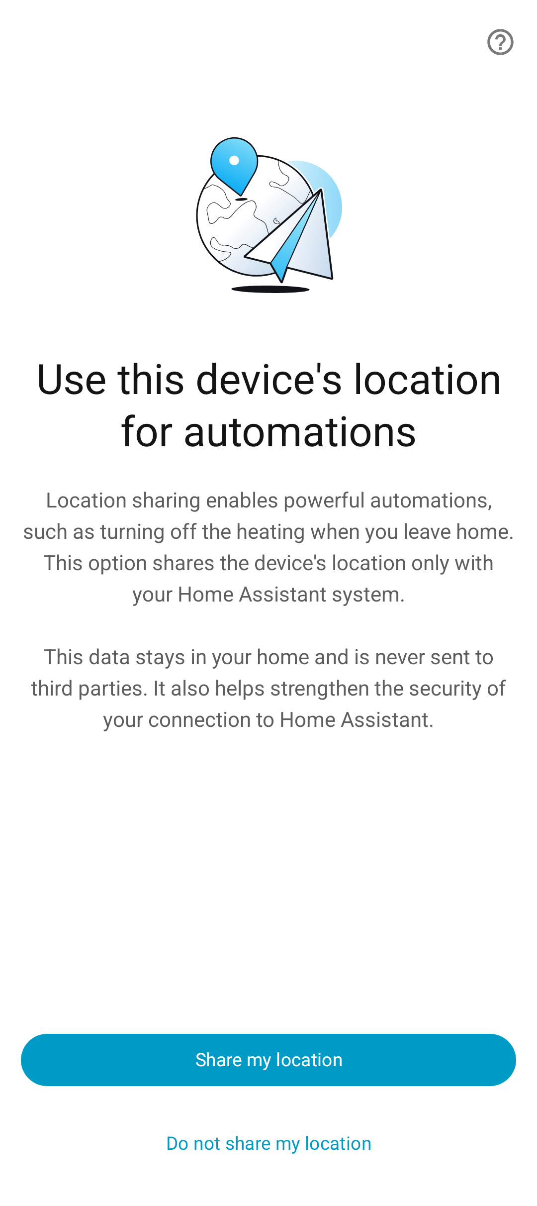 Home Assistant app location sharing prompt